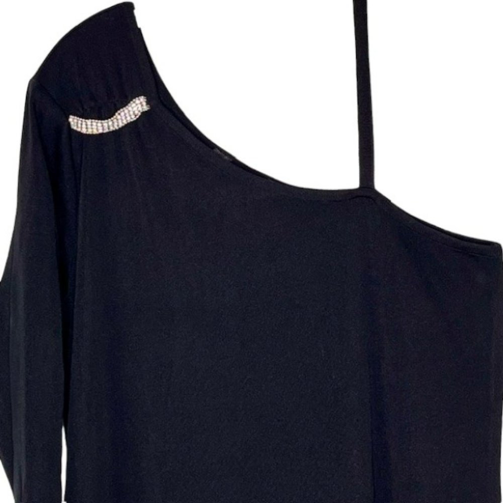 Exclusively Misook One-Shoulder Classic Knit Maxi Gown Rhinestones - Black - L - Picture 4 of 10